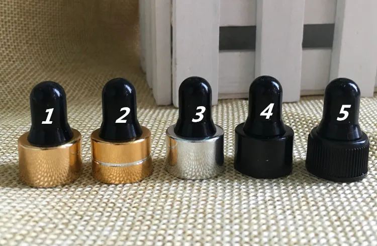 Großhandel 1000 Stück 1 ml 2 ml 3 ml Braunglas-Tropfflaschen mit Gold-Schwarz-Silber-Kappe, Flasche für ätherische Öle, 1CC 2CC 3CC kleine Parfümfläschchen