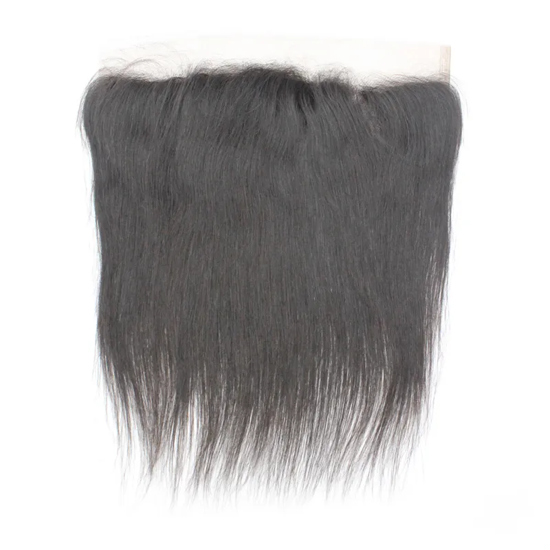 / hd / transparent 13x4 snören Virgin Brasilian Remy Mänskligt hår Swiss Lace Frontal 1B Nautral Svart 130% Straight grossist