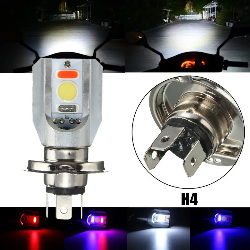 100piece/lot H4 Motorcycle COB LED Headlight Hi/Lo Beam Front Light Bulb Lamp 3 Colors 6500K
