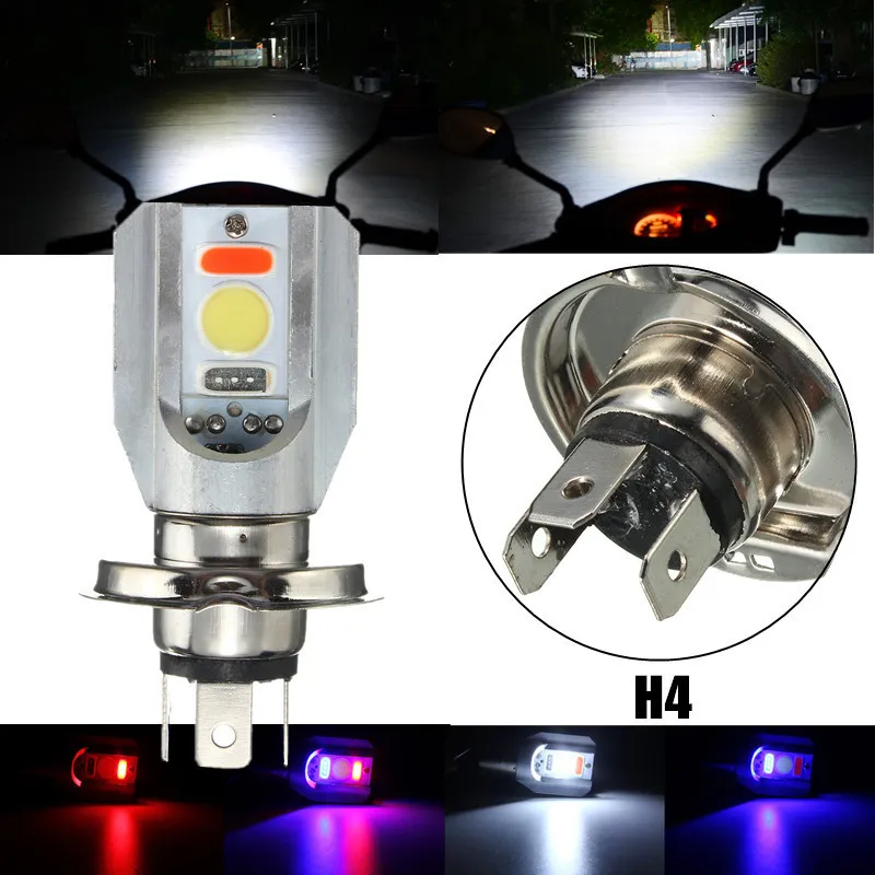 2024 Model H4 Motorcycle COB LED Headlight 100Pcs Lot Hi Lo Beam Front Light Bulb Lamp 3 Colors 6500K Super Bright Headlamp Replacement for