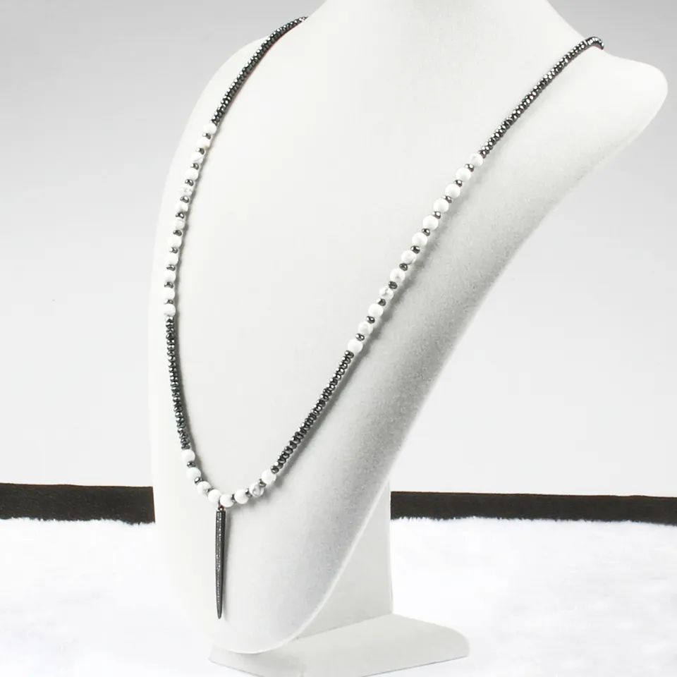 Nouveau Bijoux CZ en gros 6mm pierre de marbre Howlite blanc et perles d'hématite à facettes collier de perles pour hommes