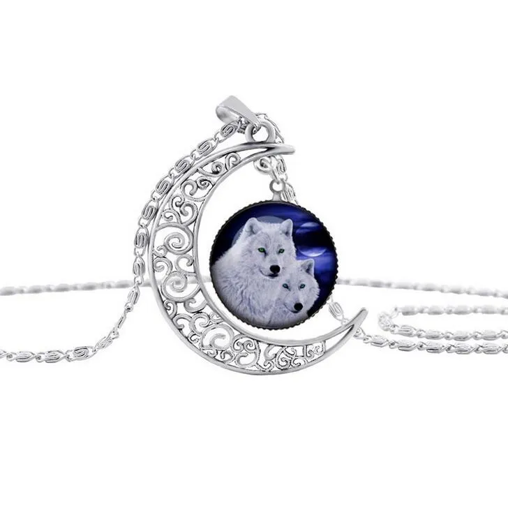 Wolf Pattern Moon Time Gemstone Necklace Pendant WFN178 with chain a 