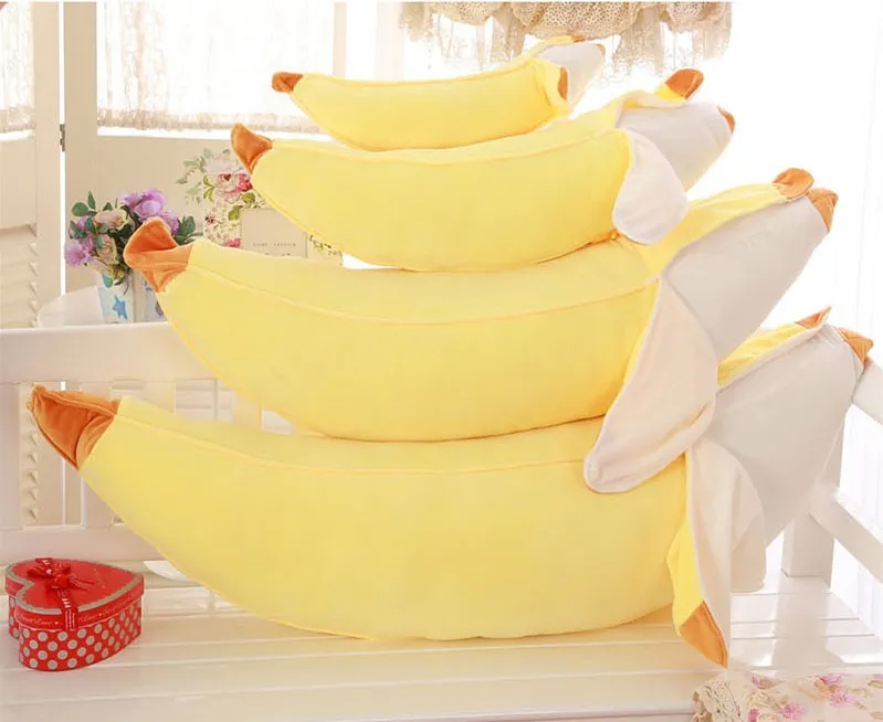 Almofada de travesseiro de banana descascada longa, boneca de brinquedo de pelúcia fofa, travesseiro decorativo para sofá ou carro, decoração criativa de casa, almofada 4657797
