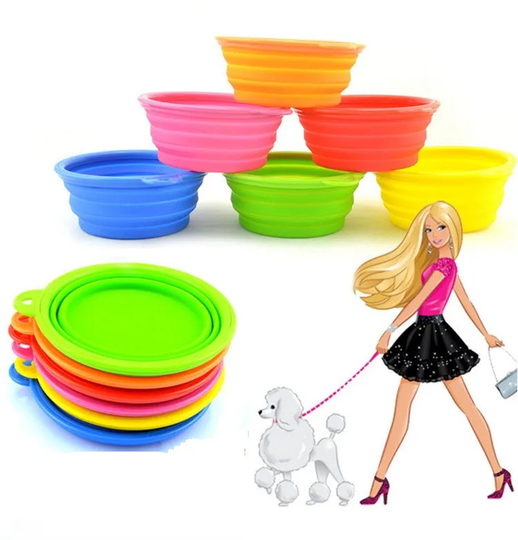 패션 환경 개 고양이 애완 동물 식품 UP 접을 수있는 그릇 플라스틱 실리콘 접이식 휴대용 그릇 피더 IA032 먹이 여행 그릇