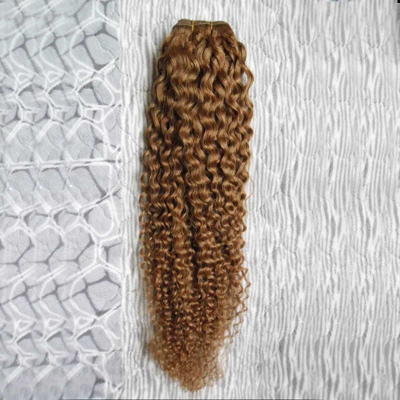 Mel Loiro Mongol Afro Kinky Cabelo Encaracolado Weave Bundles 100g Cabelo Louro Não-remy Cabelo Humano Tecelagem