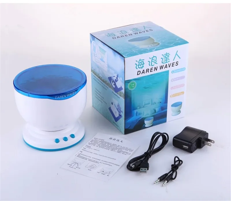 LED Night Light Projector Ocean Blue Sea Waves Lampada di proiezione con mini altoparlante Ocean Waves Lights USB alimentato o batteria alimentato