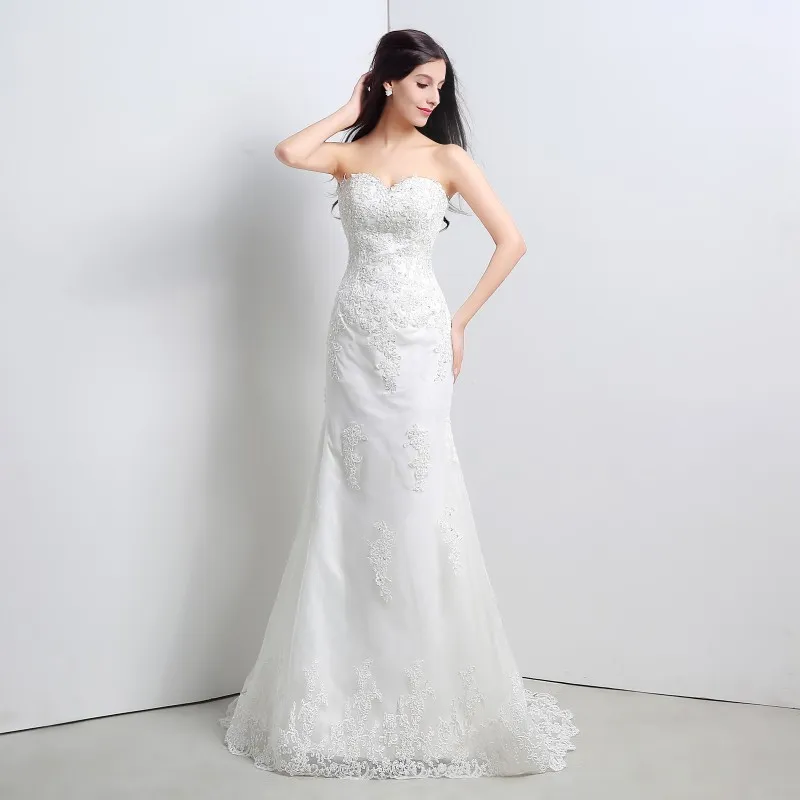 Nya White Lace Mermaid Wedding Dresses 2022 Sweetheart Appliques Party Bridal Gowns Stock 6-16 QC 3312985