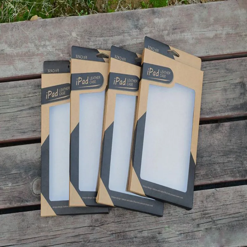 Kraft Paper Retail Package Box för Apple iPad Mini 2 3 4 5 AIR 2 Tablet PC 7,9 9,7 tum Läderfodral Skyddsfall Förpackningsboxar 300pcs / Lot
