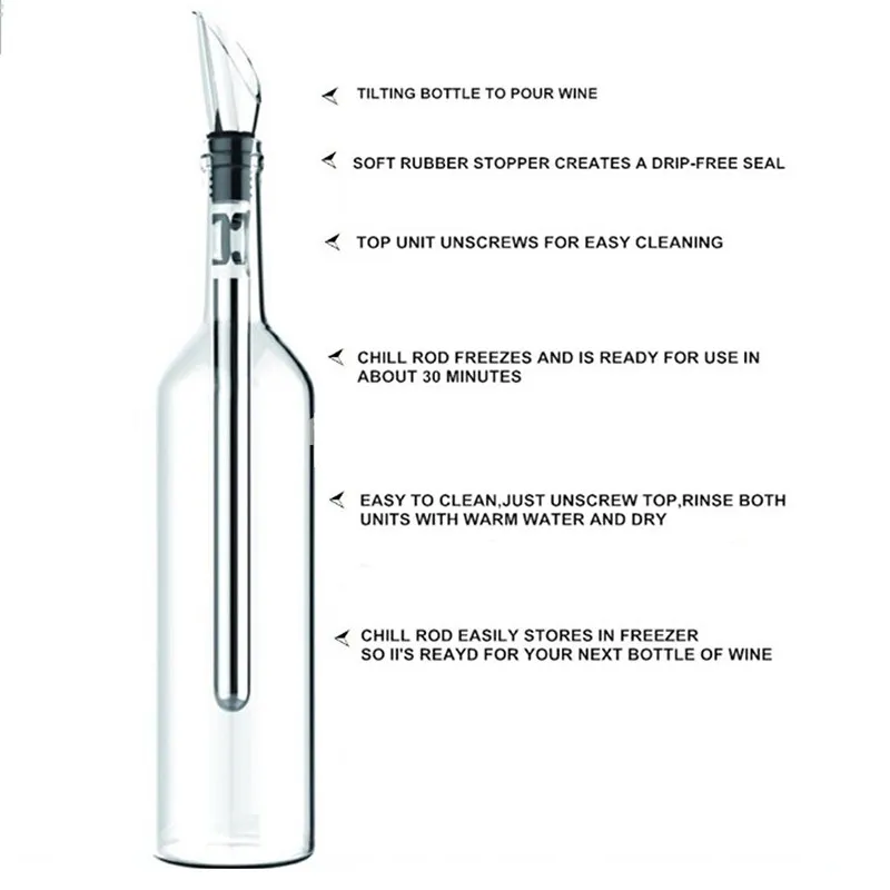 Wine Wand Wine Pourer Aerator Iceless Chiller 3 in 1 Accessory Perfect Gift for Any Wine Lover Stainless Steel stick Rod in retail7271565