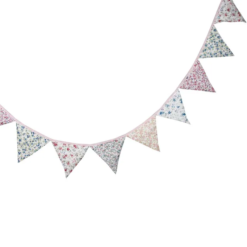 Vintage Flower Children Room Cotton Triangle Flag Decoration Background Triangle Bunting Wedding Party Room Banner Decoration