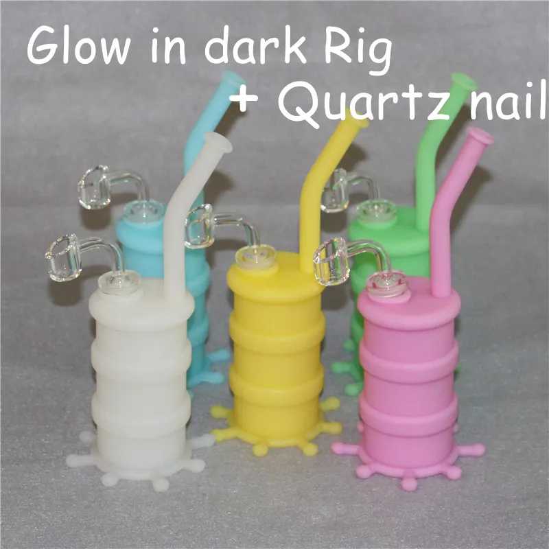 Silicon Rigs Siliconen waterpijp bongs Glow in the dark olie dab rig met heldere 4 mm 14 mm mannelijke kwartsnagels