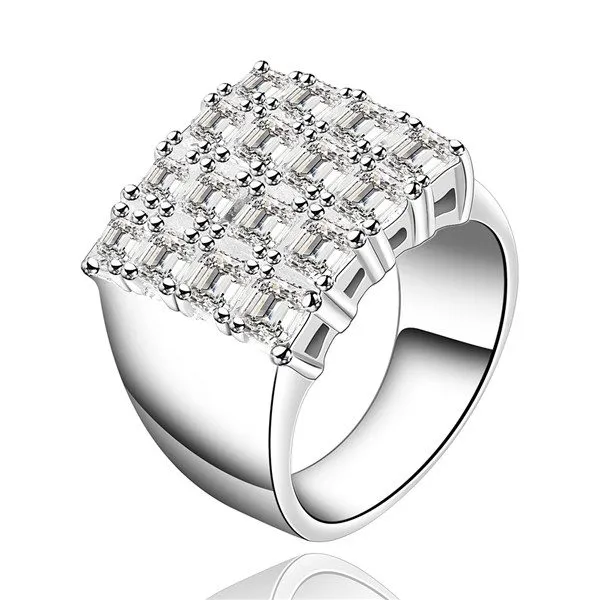 Neuankömmling, quadratischer vergoldeter Fingerring aus Sterlingsilber, passend für Damen, Hochzeit, weißer Edelstein, 925er Silberplattenringe, Solitärring ER479