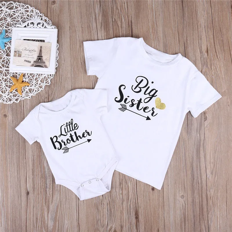 Hot Family Matching Outfits Baby Boys Romper Little Boy Romper Jumpsuit Bodysuit Big Sister T-shirt Sommar Barnkläder Bomull Barnkläder