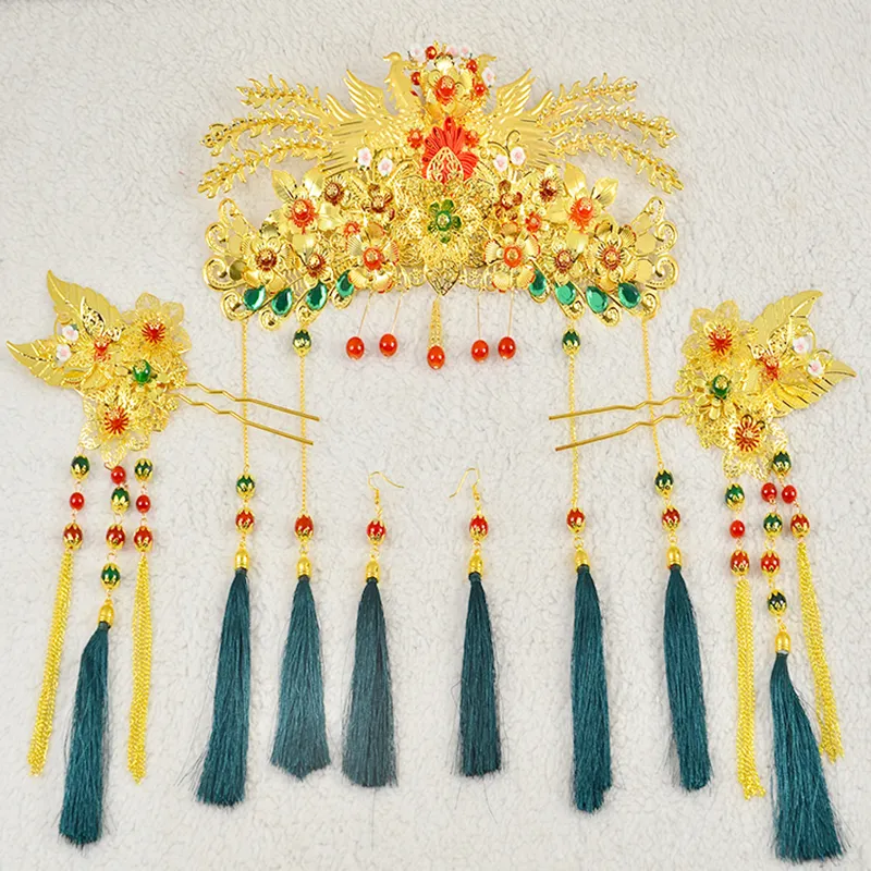 Chinese Hairpin: Traditional Wedding Headdress With Long Red 