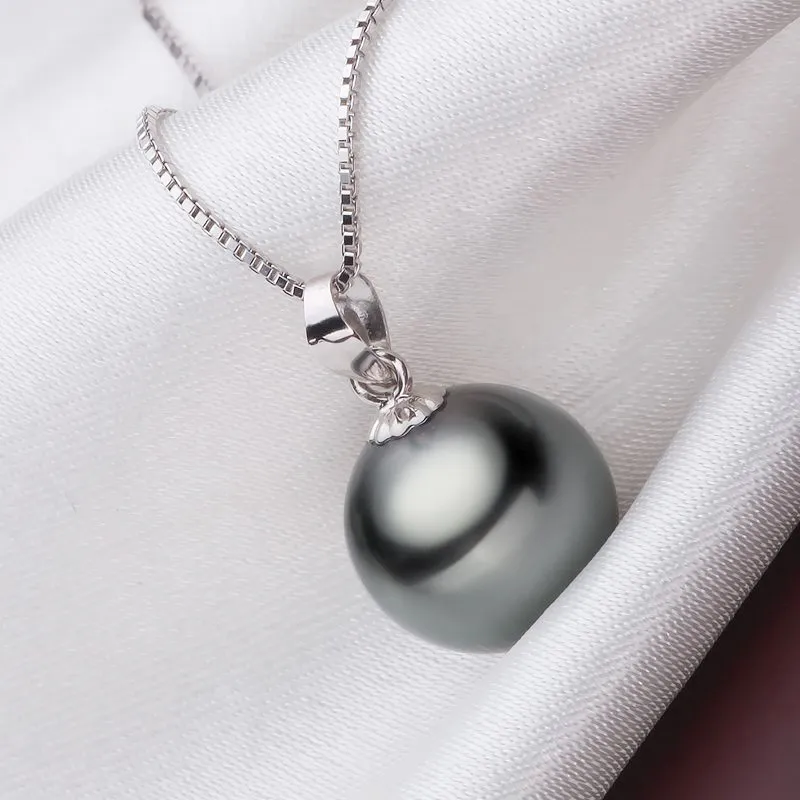 Yhamni Original Flawless Black Pearl Pendant Halsband med Solid 925 Silver Chain Halsband Bröllop Smycken För Kvinnor N001