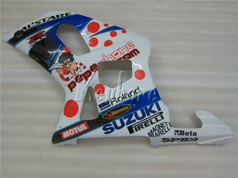 Kit carenatura di alta qualità Suzuki GSXR600 01 02 carenature carrozzeria bianco blu GSXR750 2001 2002 2003 IY09