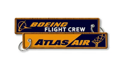 Atlas Airlines Boeing Flight Crew Gepäck bestickte Anhänger Fabrikpreis Schlüsselanhänger Stoff Schlüsselanhänger 13 x 2,8 cm 100 Stück Menge