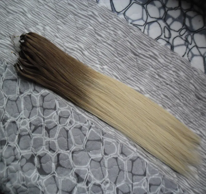 Ombre Micro Loop Easy Rings / Beads Hair Extensions 1G 100G 6/613 Blonde Menselijk Haar Micro Bead Extensions