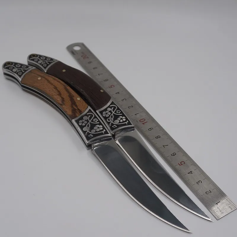 Katlanır Pocket Knife Avcılık Kamp Taktik Bıçak İsviçre Survival Bıçaklar Naylon Kılıf ile Açık EDC Araçları Ahşap Saplı 7CR17MOV Blade