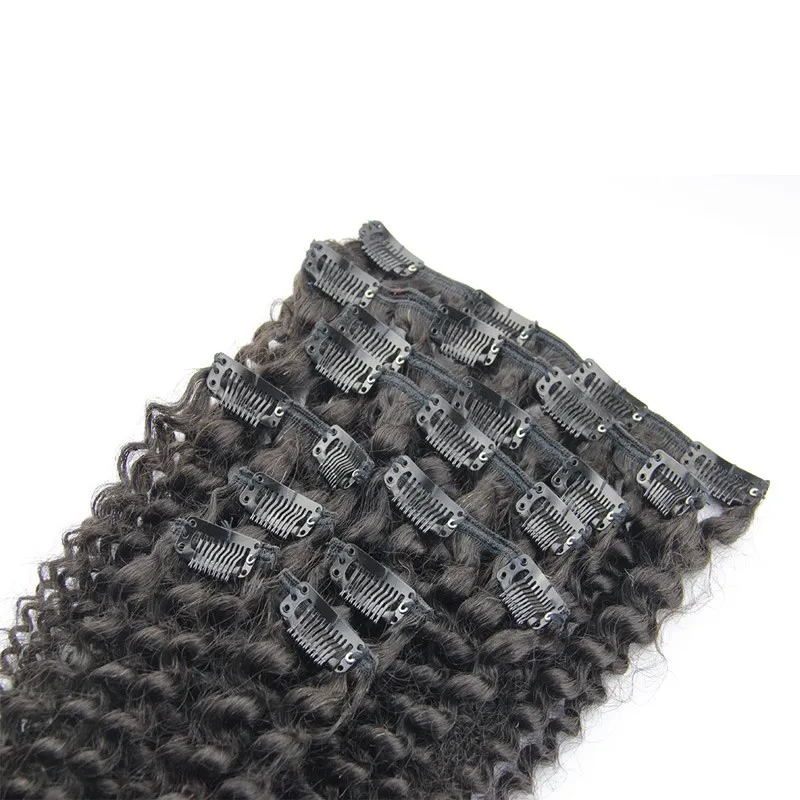 İnsan saç uzantıları 4a / 4b / 4c Afro-Amerikan klip Afro Kinky Kıvırcık Saç Uzantıları Siyah Kadın Için Klip