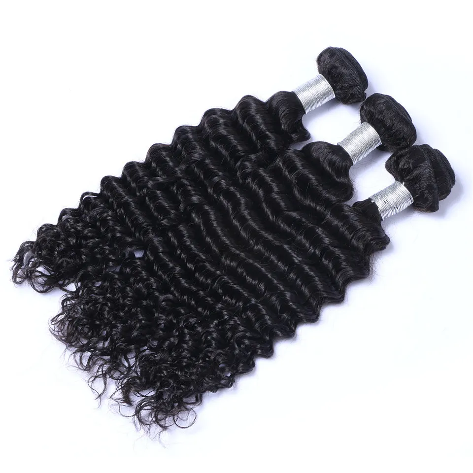 Brazilian Deep Wave Human Hair Weaves with 13x4 Lace Frontal Ear to Ear Full Head Natural Color Can be Dyed Unprocessed Human Hair