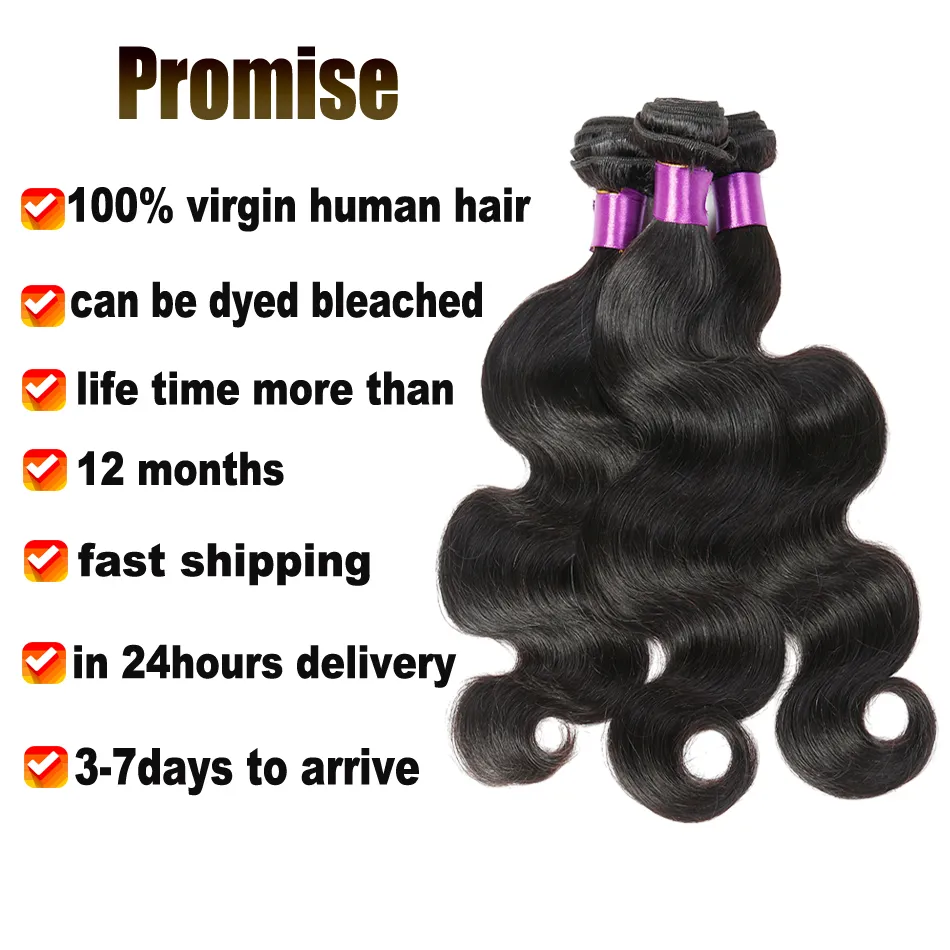 Cheveux brésiliens 3 faisceaux avec fermeture 4*4 vague de corps de cheveux humains doux avec fermeture 100% cheveux humains non transformés pour les femmes noires