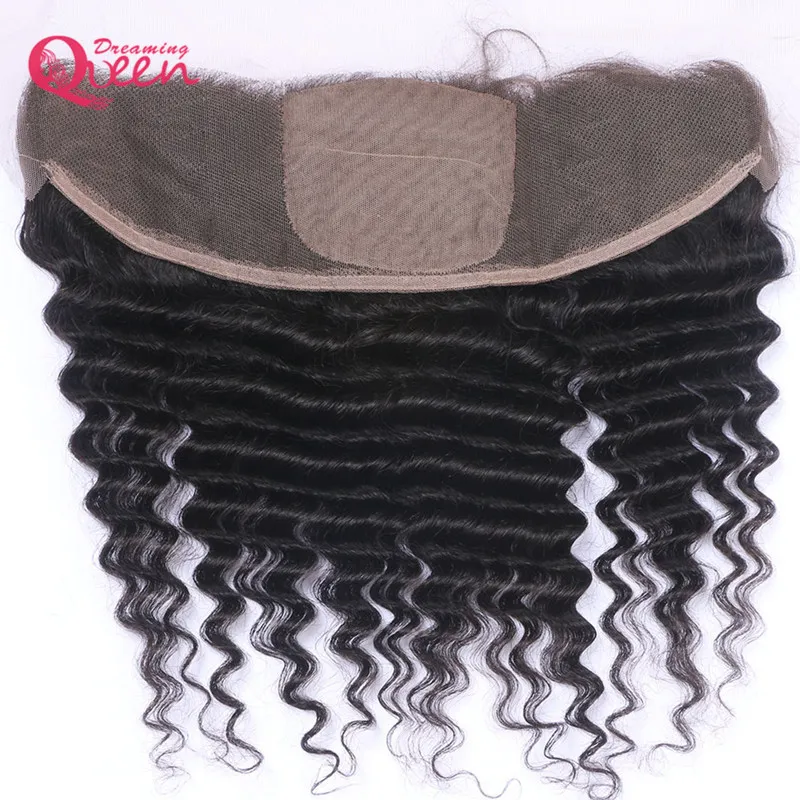 Brazilian Deep Wave Silk Base Spets Frontal Stängning Virgin Människohår Med Baby Hår 13x4 öra till öra Spetsstängning Förplockad toppspets