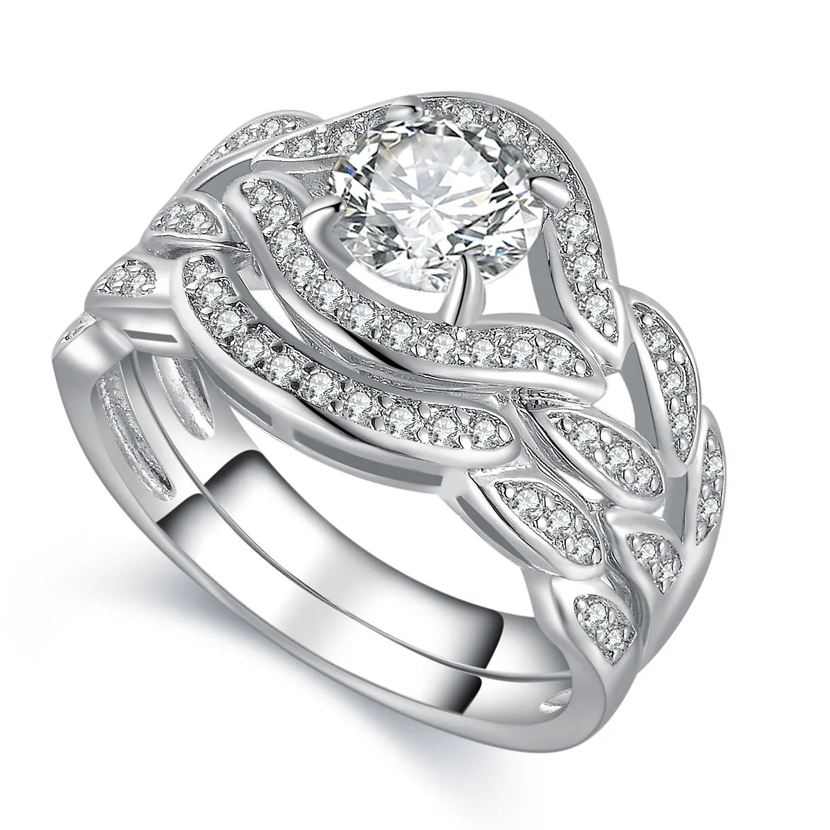 2017 New Arrilval Hot Fashion Jewelry 10KT White Gold Filled Topaz CZ Diamond Gemstones Engagement Wedding Women Bridal Ring Set Size 5-11