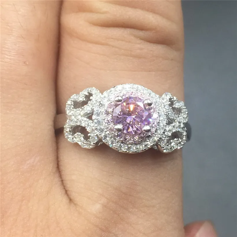 Marca de joias finas 100% silod prata esterlina anel de diamante CZ luxo 1,2 quilates anel de pedra preciosa rosa anel de noivado casamento bried para mulheres