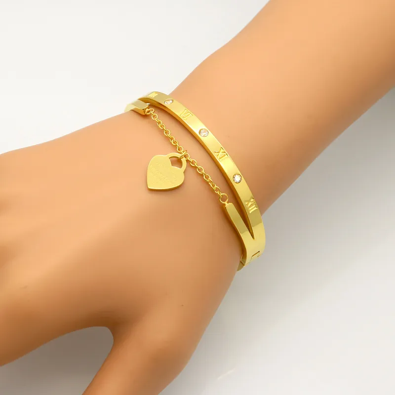 Heißer Schmuck Marke Pulseira Edelstahl H Armband Armreif Gold farbe Herz Liebe Tag für immer Liebe Armband Schmuck Für Frauen schmuck