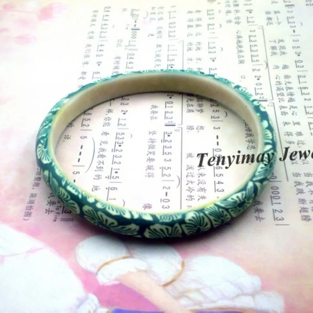 Mixed Color Bohemian Style Printed Polymer Clay Bangle For School Girls 8mm Width Wholesale 