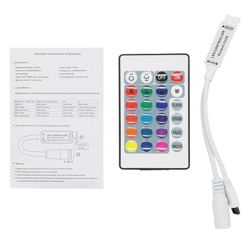 Télécommande LED RGB 24 Touches Pour Bandeaux SMD 3528 5050 - Contrôle Infrarouge, Mini Format