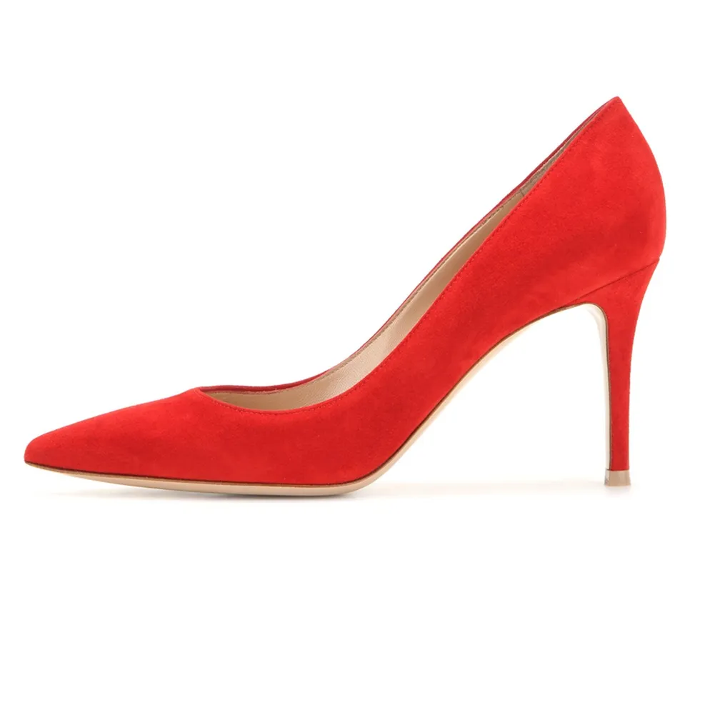 Zandina Bayanlar El Yapımı Moda 85mm Üzerinde Kayma Sivri Temel Ofis Parti Balo Yüksek Topuk Pompaları Ayakkabı Kırmızı Süet K344