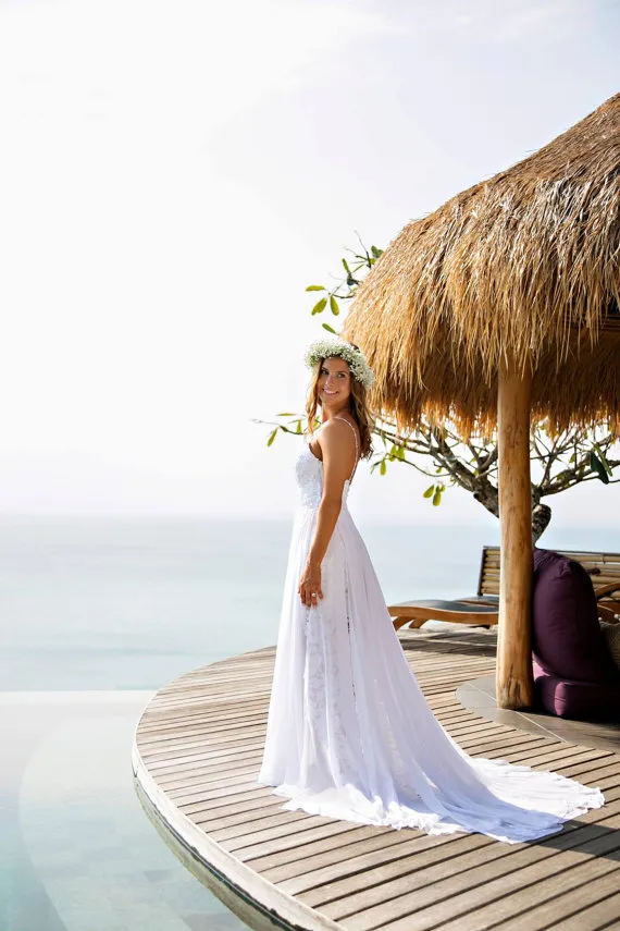 Bohemian Lace Beach Wedding Dress With Chiffon... From Dress_1st, $120.73 |  DHgate.Com