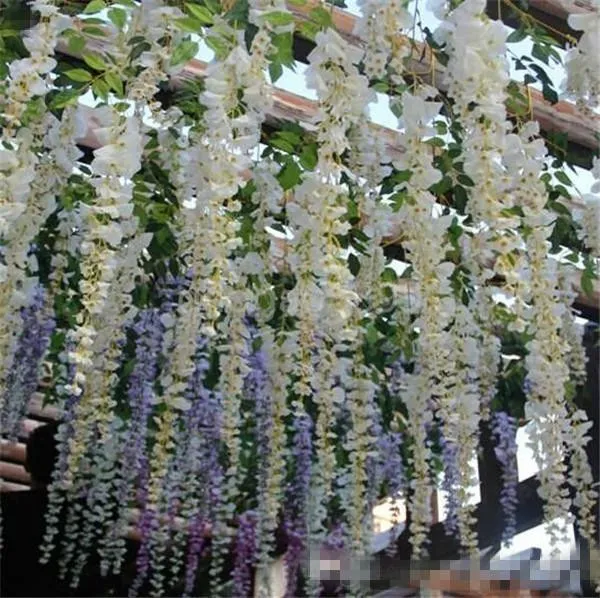 2019 Idées de mariage glamour Décorations de mariage de vigne de glycine de fleur de soie artificielle élégante 3 fourchettes par pièce plus de quantité plus belle