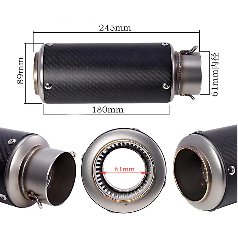 TKOSM Motorcycle Exhaust Laser Pipe Muffler Inlet 51mm 61mm SC GP Exhaust Mufflers Carbon Fiber Exhaust Pipe With Sticker Laser Logo