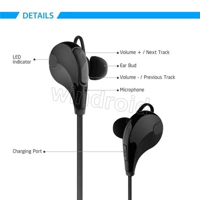 QY7 Headset Wireless Sport Running Earphone Portable Neckband Noise Cancelling Stereo Headset Bluetooth 4.1 For Smartphones with retail box