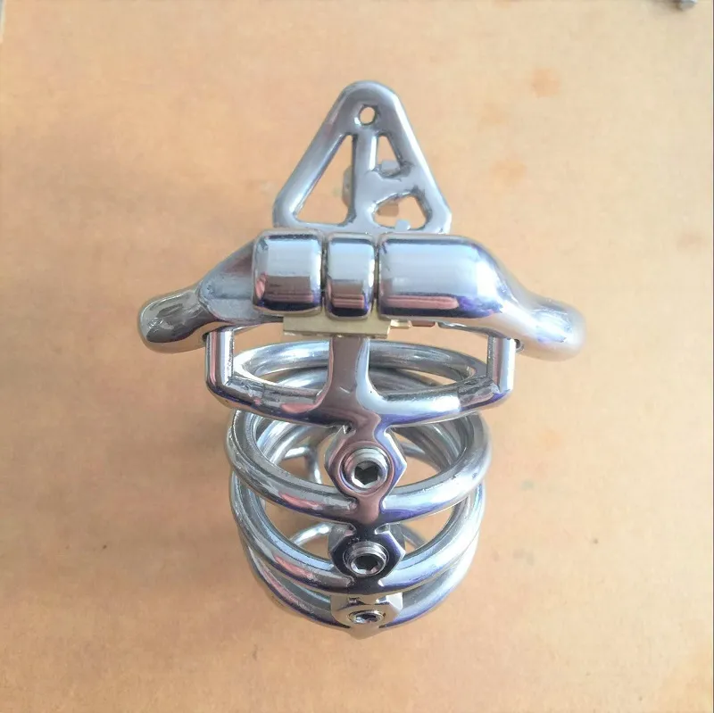 New Fashion Double Lock Design Cintura di castità in acciaio inossidabile Dispositivo di castità maschile Blocco del pene in metallo Gabbia di castità Anello Giocattoli del sesso gli uomini