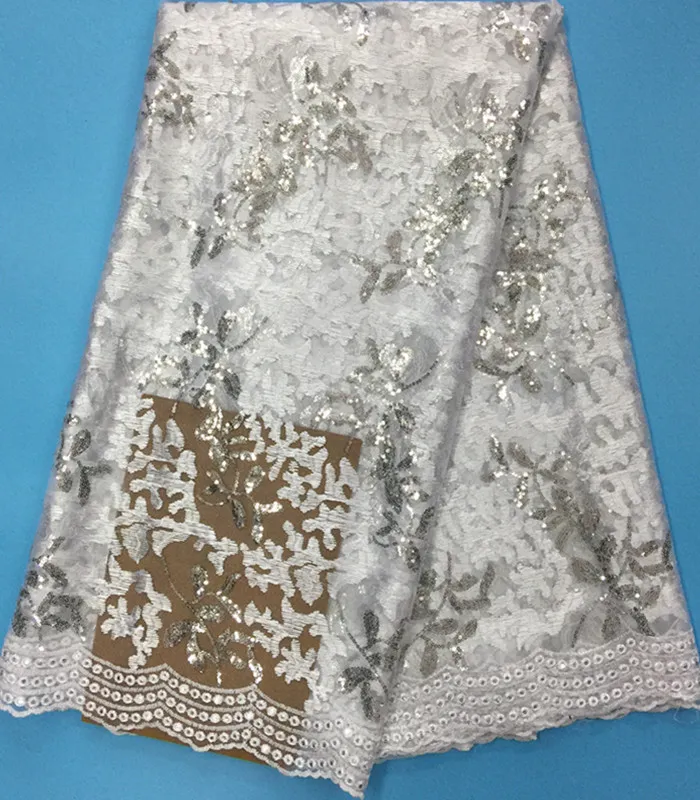 5 y / pc Underbar Royal Blue French Net Lace Tyg med Sequins Leaves Design African Mesh Lace för kläder BN57-4