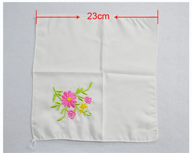 Unique White Embroidered Silk Handkerchief Adult Women Small Square towel Chinese Ethnic Handicrafts Gift 