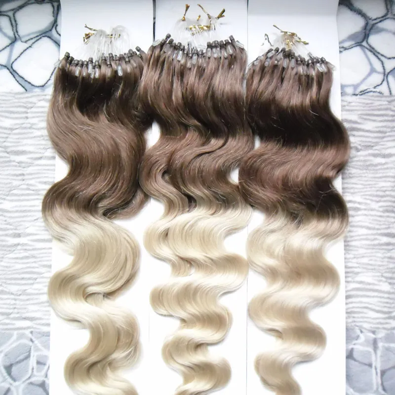 Ombre Micro Loop Ring Hair Extensions Body Wave 1g 300g Blonde