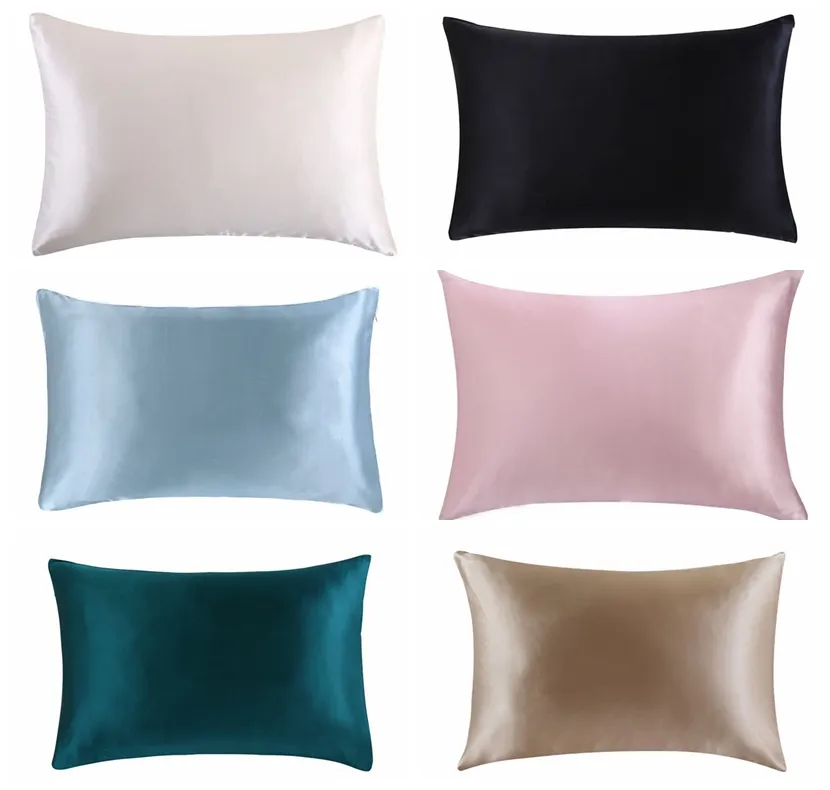 Partihandel - Fri Frakt 100% Natur Mulberry Silk PillowCase Zipper Pillowcases Pillow Case för hälsosam Standard Queen King Multicolor