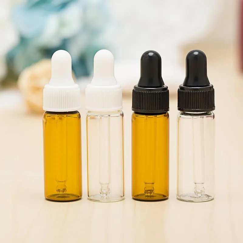 5ML Mini Amber Glass Essential Oil Dropper Bottles Refillable Empty Eye Dropper Perfume Cosmetic Liquid Lotion Sample Storage Container