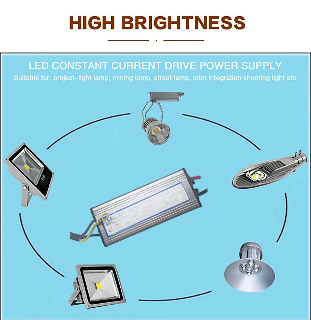 Transformateur d'éclairage LED Driver 20W étanche IP65 entrée AC85-265V sortie DC 24-38V courant constant 600ma aluminium sûr de haute qualité