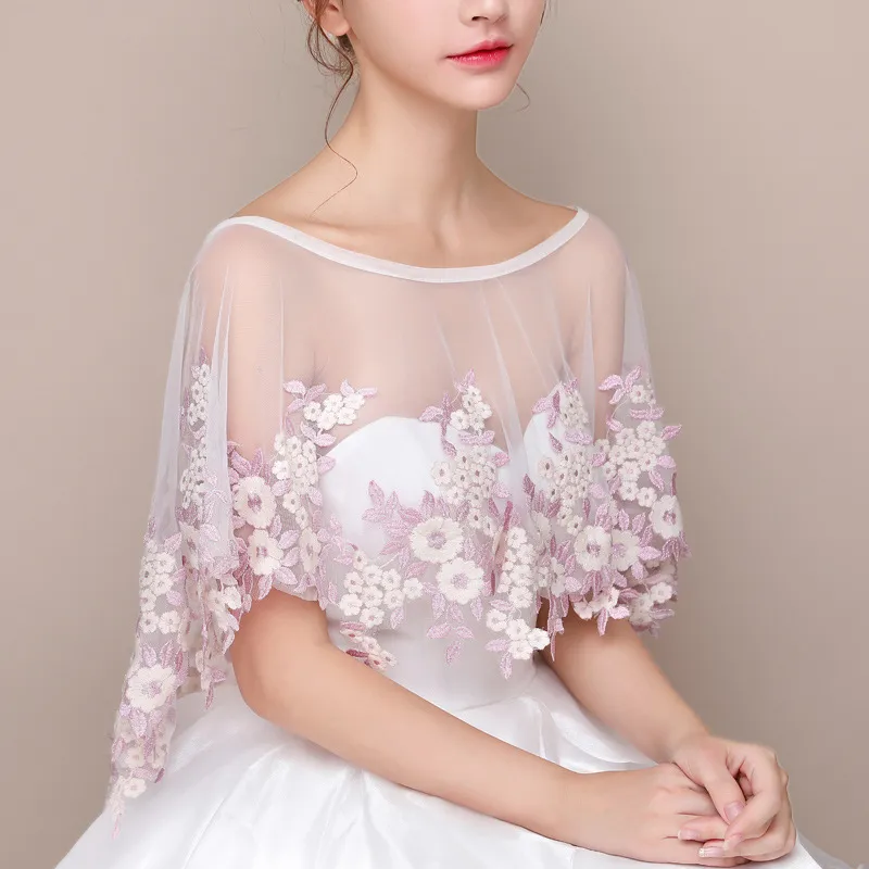 Fata Bolero da sposa Perla Fiori rosa Morbido avorio Tulle Accessori da sposa Involucri nuziali Spedizione gratuita a buon mercato