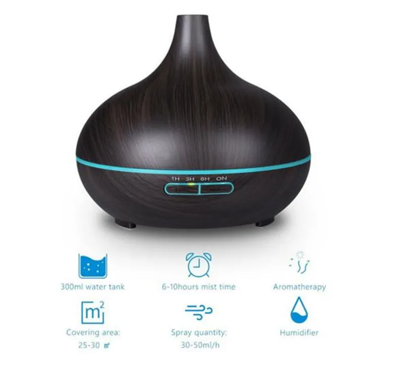 300ML Air Aroma Essential Oil Diffuser LED Ultrasonic Aroma Aromatherapy humidifier Mist Purifier maker wood grain shap