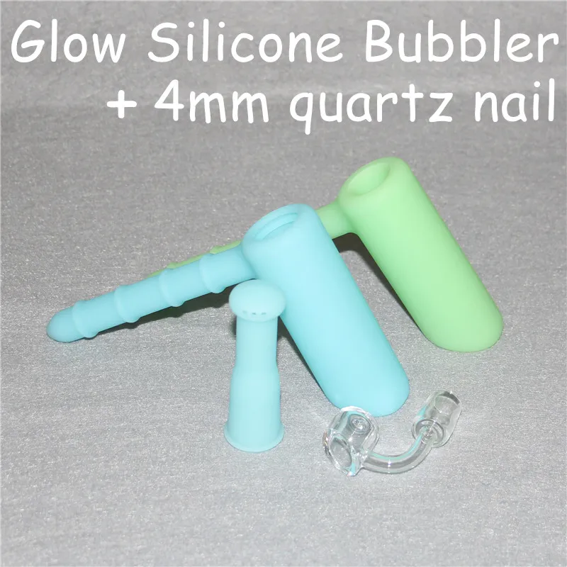 Popolari Narghilè Silicon Rigs Hammer Bubbler Glow in dark silicon oil dab rig con Clear 4mm 18.8mm chiodi al quarzo maschio Nettare di silicone