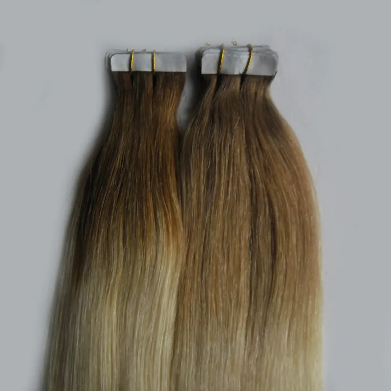 T8 / 613 Sarışın İki Ton Ombre Saç Uzantıları 100G 40 ADET İnsan Saç Uzantıları Düz ​​Bant