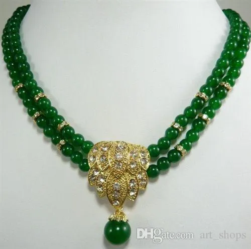 Nouveau collier pendentif émeraude vert charmant 2Row8mm 18-19 ''