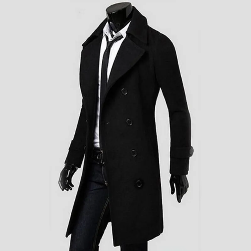 Wholesale Fashion Trench Coat Men Double Buttons Sobretudo Masculino Slim Fit Long Trench Coat For Men Autumn Overcoat Men